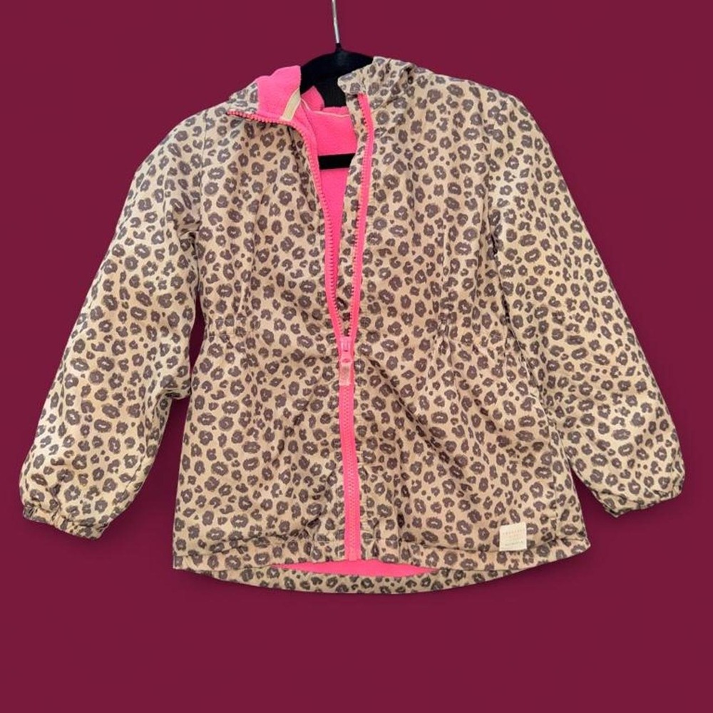 Carter's Leopard Print Hooded Jacket Girls Size 5–6 Pink Fleece Lined